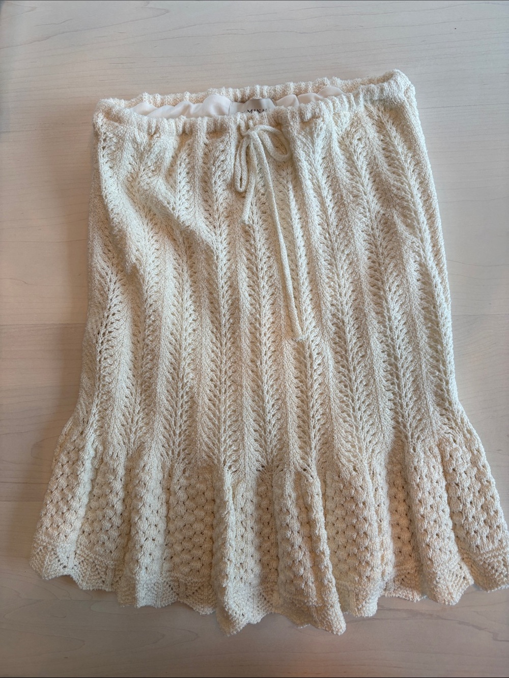 Cream Knit A-Line Drawstring Skirt